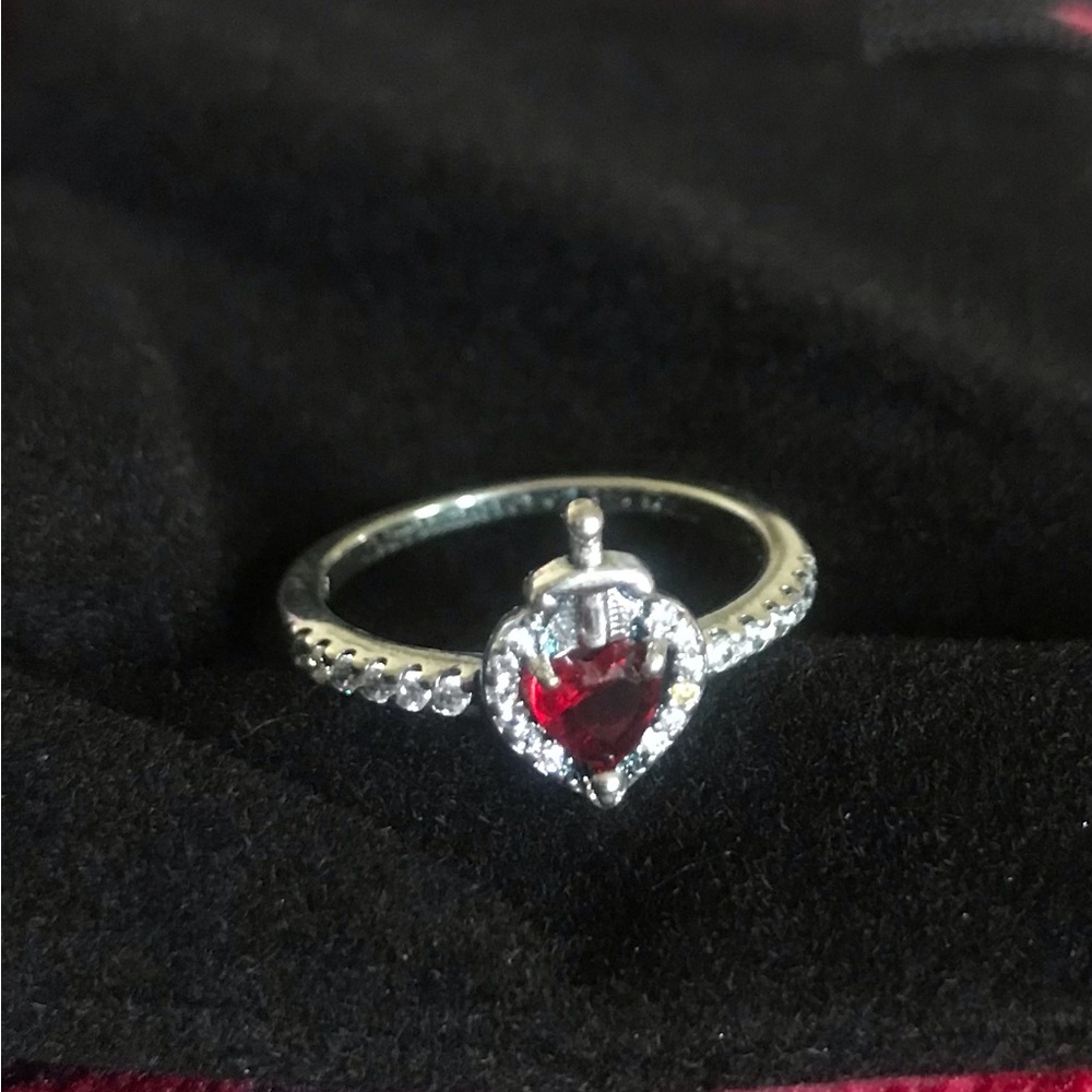 Silver Heart Ring with Red Gemstone